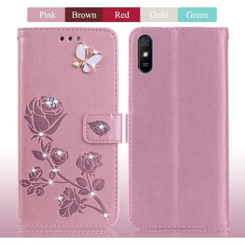 For Xiaomi Redmi 9A 9 a Case Flip Leather Wallet Cover Phone Case Redmi 9AT 9 at Rose Flower Cases 6.53 inch Funds Bumper Coque