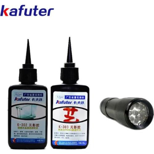 Hot Sale 2pcs 50g K-302/K-303 kafuter UV glue+portable UV flashlight uv curing adhesive Acrylic transparent plastic glass glue