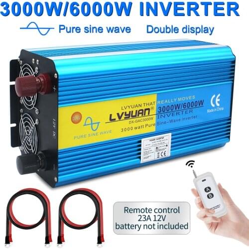 Inverter 12v/ 24v 220v 6000w 50HZ/60HZ Pure Sine Wave Solar Voltage Transformer Converter LED Display Charging Dual EU Socket