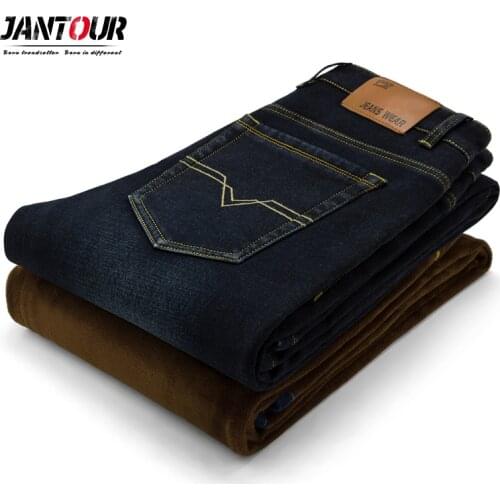 Jantour Winter Men Clothing Jeans Thicken Fleece Mens Jeans Business Casual Trousers Straight Jeans Men For 2020 Size 28-42