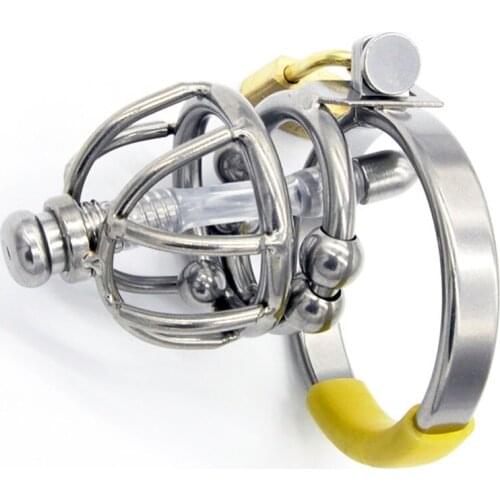 Stainless Steel Cock Ring Chastity Lock Beads Penis Cage With Urethral Catheter CB6000s Male Chastity Device Sex Toys For Men