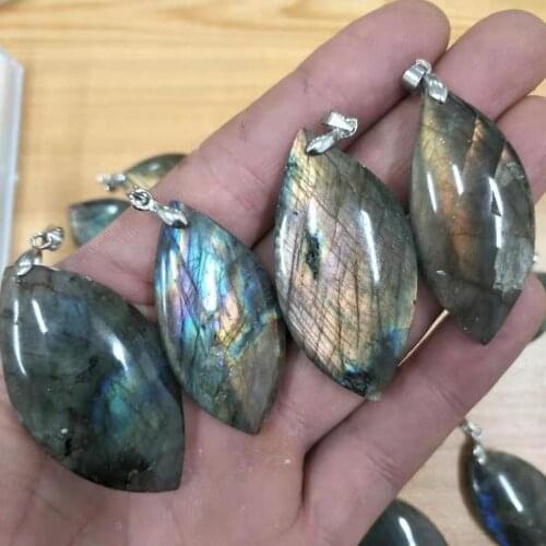 Beautiful natural labrador stone polished leaf pendant