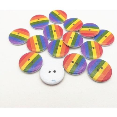 50pcs 25mm Rainbow Painted Wood Round Buttons 2 Holes Sewing Accessories DIY Scrapbooking Crafts For Scrapbooking