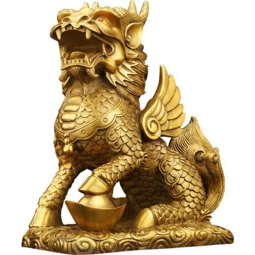 Copper Kirin Unicorn Ornaments Large Unicorn Lucky Fortune Home Office Desk Decorations Figurines Miniatures Ornaments Gift