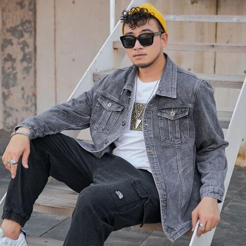VROKINO Large size 6XL 7XL 8XL Mens denim jacket New 2021 Fall classic casual denim jacket men Black gray black gray