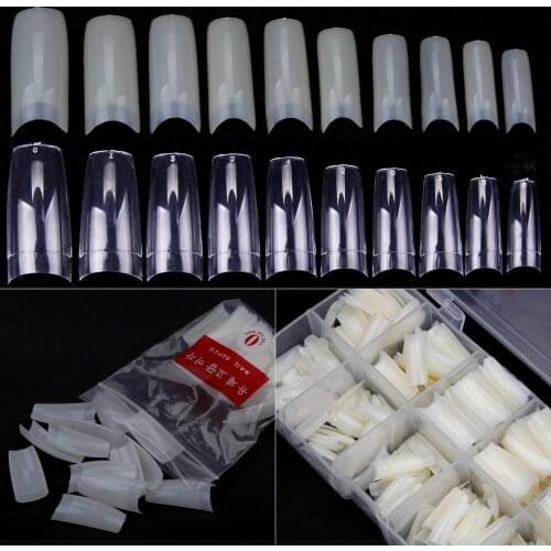 500Pcs Coffin Nail Tips Extension Fake Transparent Nails Acrylic Gel Tips Stiletto Artificial Full Cover Capsule French Manicure