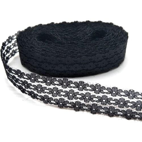 New 10 Yards Black Lace Ribbon 25MM Width Lace Trim Fabric Embroidered Net lace trimmings for Sewing African Lace Fabric DIY