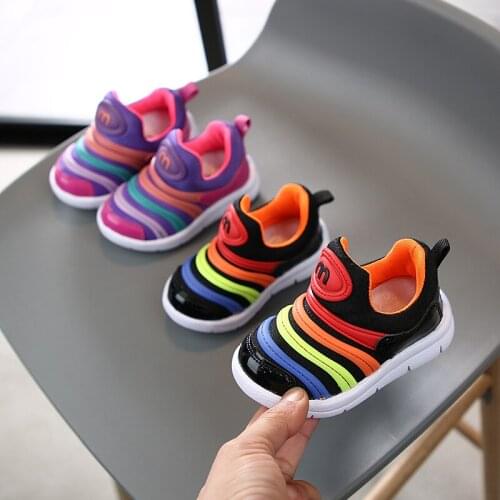 Infant Toddler Shoes 2021 Autumn Girls Boys Casual Shoes Breathable Non-slip Soft Bottom Rainbow Colors Kids Children Shoes