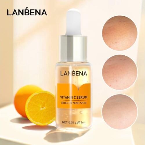 LANBENA Vitamin C Whitening Serum Removing Dark Spots Brightening Facial Skin Essence Lighten Spots Anti Aging Winkles Skin Care