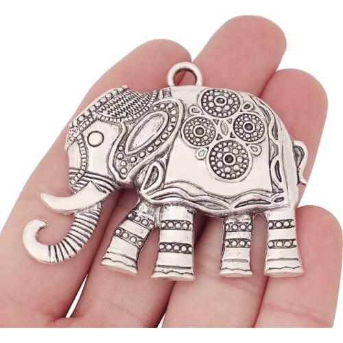 3 x Large Tibetan Silver Lucky Elephant Charms Animal Pendants for Necklace Jewelry Making Findings Accessories 48x58mm
