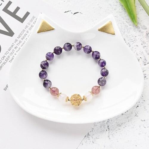Adjustable Filled Beads Bracelets Natrual Amethyst Strawberry Crystal White Moonstone Bracelet for Women Jewelry