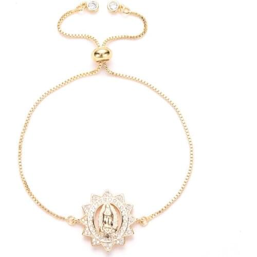 Micro Pave Cubic Zirconia Virgin Maria Mother Gold Chain Adjustable Bracelet Pulsera MBR180155