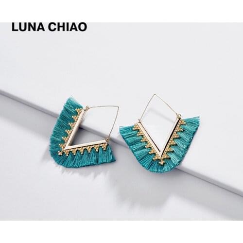 LUNA CHIAO 2020 New Trendy V shape Fringed Tassel Drop Earring for Women Big Statement Dangle Earrings