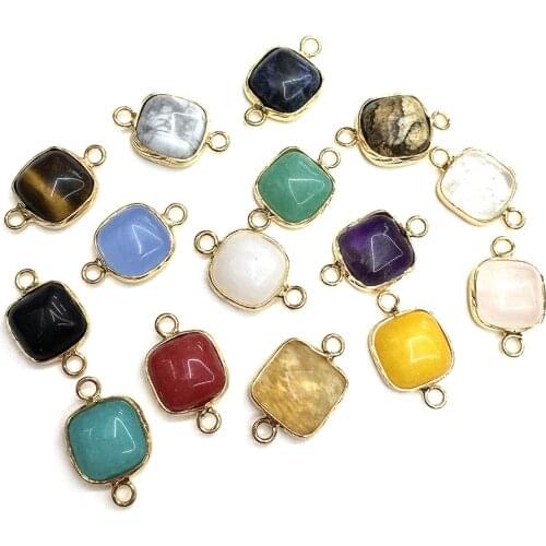 Natural Stone Pendant Connectors Square Agates Turquoises Crystal Stone Link Charms for Jewelry Making Necklace Bracelet Gift