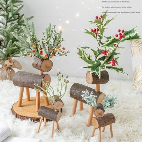Modern Cute Wood Deer Ornaments Animal Home Office Porch Desk Creative Wooden TV Cabinet Flower Arrangement Christmas Decoration
