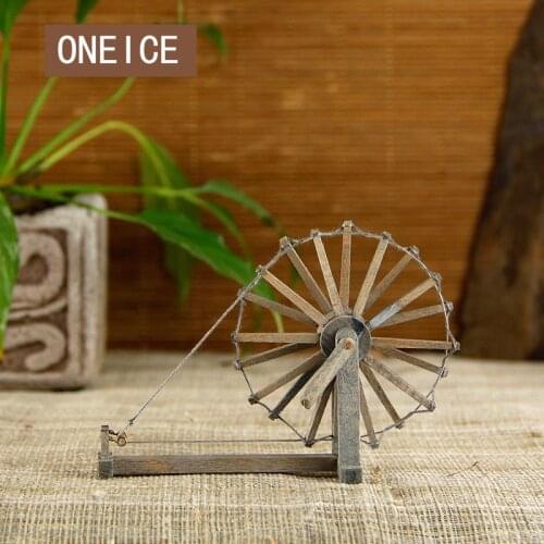 Old Man Gift Farmware Mini Spinning Wheel Decoration Chinese Style Wooden Crafts Miniature Landscape Model Birthday