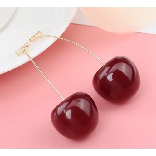 Stylish Purple Red Cherry Fruit simple Earrings For Women Drop Dangle Earrings Sweet Long Pendant Gift Jewelry