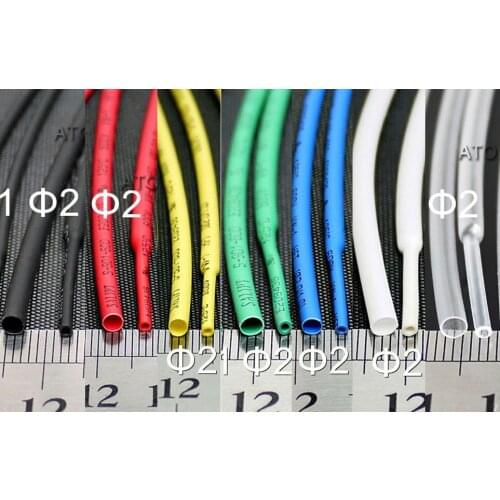 2mm Polyolefin 2:1 Heat Shrink Tubing ROHS UL Black/Red/Yellow/Green/Blue/White/Clear