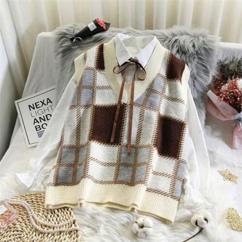 Knit sweater vest women winter vest female new autumn clothes loose student Korean style jacket pullover sleeveless women trendy