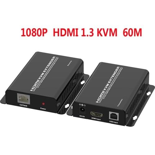 HDMI-compatible KVM Extender 60M Full HD 1080P Extension Over Single Cat5e Cat6 Cable HDMI1.3 HDCP1.1&1.2 Loop Out For HDTV PS4