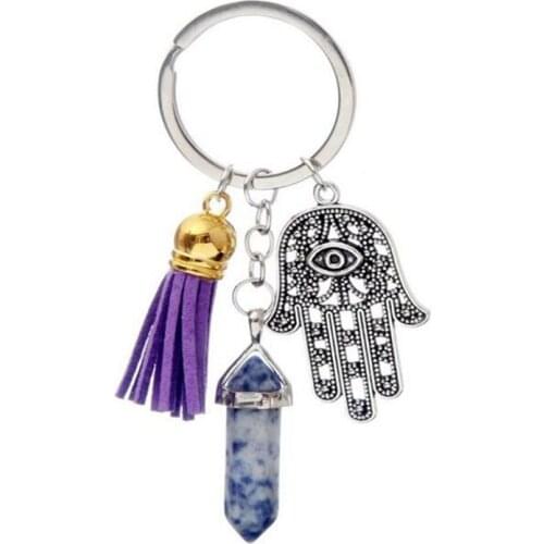 Mixed Vintage Silver Natural Stone Bullet Eye Evil hand Tassel Keychain For Keys Car Bag Key Ring Handbag Couple Key Chains Gift