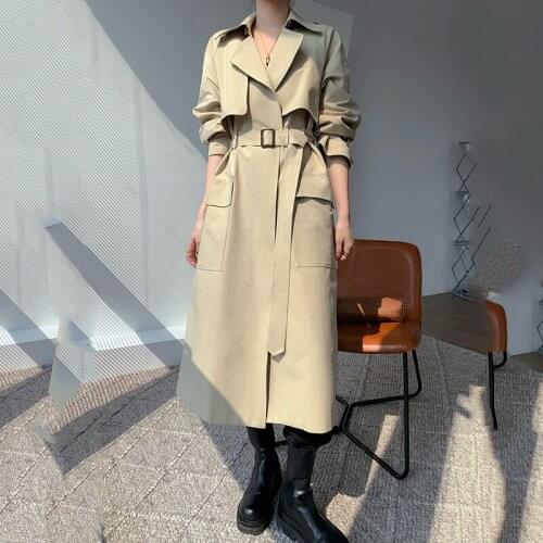 Womens Windbreaker Long Spring Autumn Khaki British Style Plus Size Exquisite Ladies Cloak Big Brand Loose Quality Trench Coat