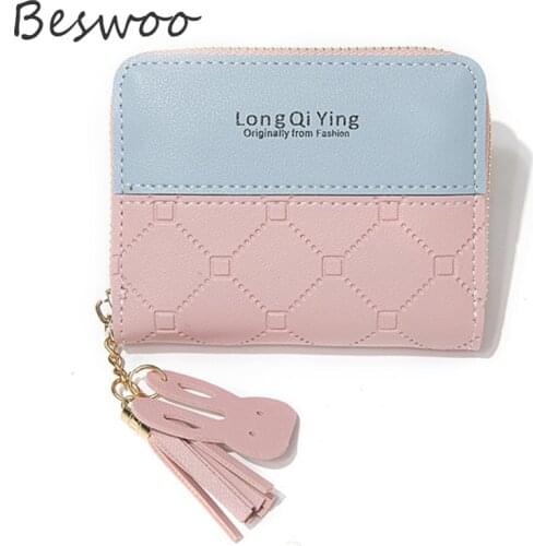 Women Short Wallet Tassel Soft Wallets PU Leather Small Zipper Purse Cute Rabbit Card Case Holder Money Coin Bag Handbag Pockets