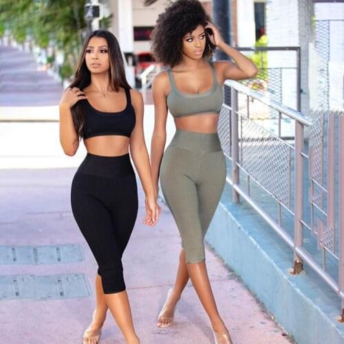 Two Piece 2019 Womens High Quality Bodycon Clubware Black Khaki Gray Bandage 2 Piece