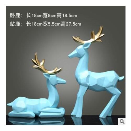 1 Pair of Nordic geometry Elk handicrafts decorative creative home Milu deer luxury Animal Sculpture statue inventory crafts who