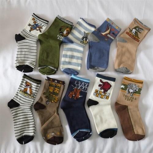 10 Pairs A Lot Four Season Style Children Cotton Socks Set Kids Boy Socks Cartoon Dinosaur Socks Baby Boy Socks 3-5/5-8 Years