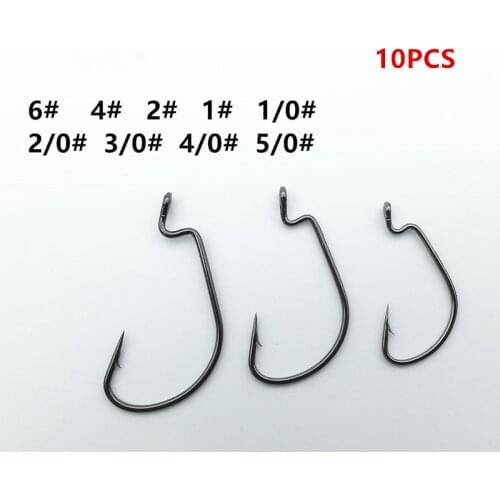10pcs Fishing Hook Carbon Steel Wide Crank Offset Fishhook For Soft Worm Lure 4/0#-1# Bass Barbed Carp Fishing Hooks