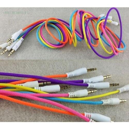 100pcs/lot 3.5mm 3ft Cotton Braided Woven Male to Male MM Audio AUX Cable Stereo Auxiliary Cord For Iphone Car for Mobile Phone