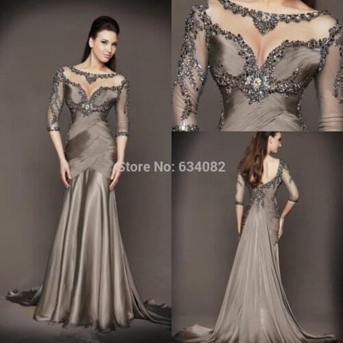 2016 Classic Scoop Neck Evening Gown A Line Long Evening Dress Sequined Crystal Chiffion Mother Of The Bride Dresses