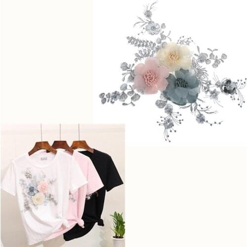 3D Flower Patch Embroidery Applique lace Cloth Paste Hand Sewn Patch multicolor