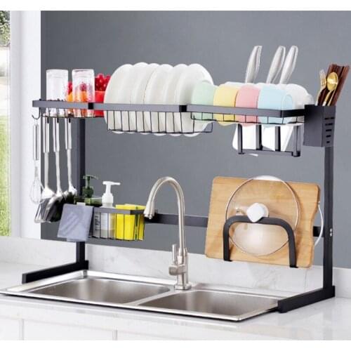 65/85cm Stainless Steel Kitchen Shelf Storage Organizer Over Sink Drain Rack Dish Drying Rack Holder Drainer Draining Shelf