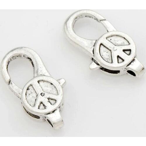 8Pcs Tibetan Silver Peace Sign Claw Lobster Clasps L1017 27.6x14.3mm Jewelry Findings Components LZsilver