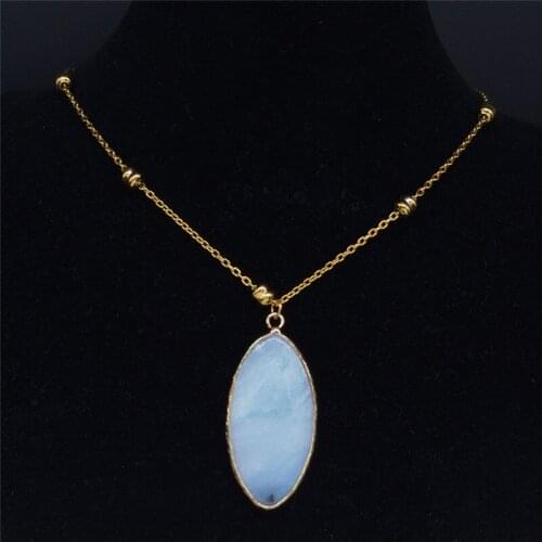 AFAWA Stainless Steel Natural Stone Neckless Women Gold Color Necklaces Pendants Jewelry joyeria acero inoxidable mujer NB14S04