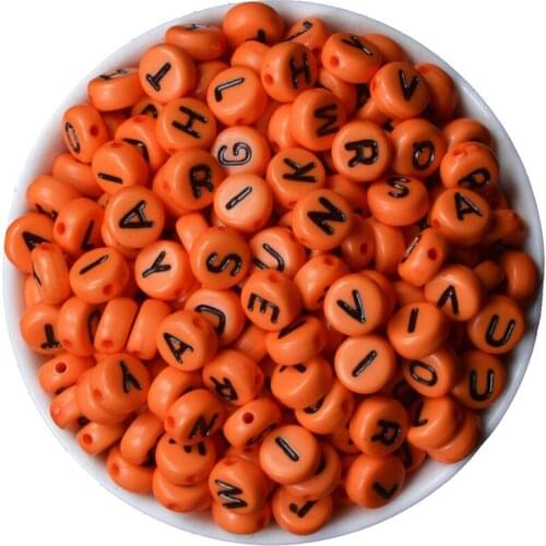 200PCs Mixed Orange Acrylic Russian Alphabet/Letter Flat Round Beads For Jewelry Making 7mm