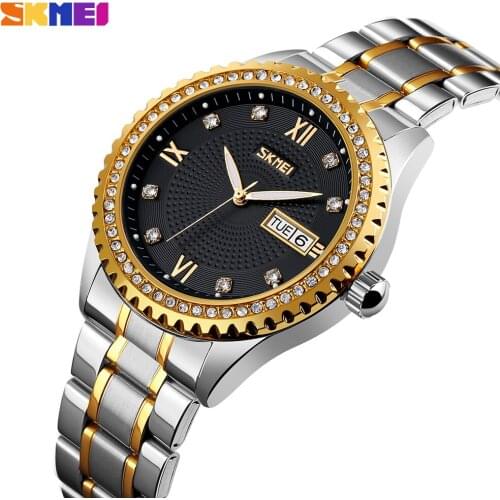SKMEI Top Brand Luxury Automatic Mechanical Mens Watch Business Stainless Steel Bracelet Male Clock Week Date Quartz Wristwatch