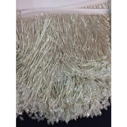 DX003# 5 yards /bag 14-15cm width lovely silver mix AB crytal beads ribbon fringe tassel for garment/decorative/wedding dress