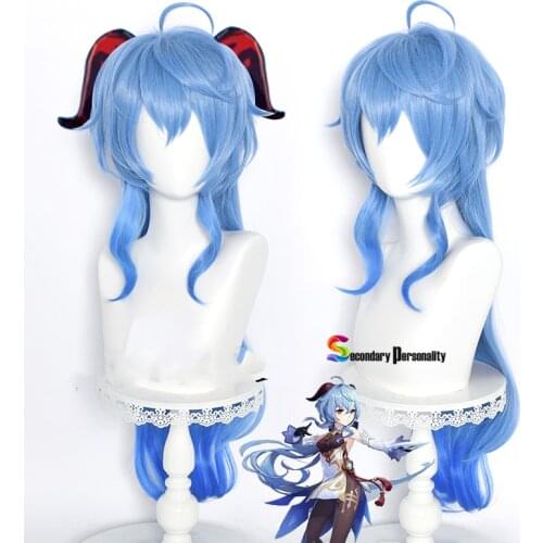 Genshin Impact Ganyu Cosplay Long Blue Gradient Hair 75cm Wig Cosplay Anime Cosplay Wigs Heat Resistant Synthetic Wigs Halloween