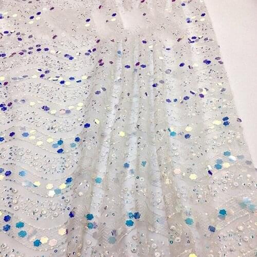 GLace 1Y/lot 2019 Europe transparent mesh sequins fabric for women dress DIYmaterialk TX1300
