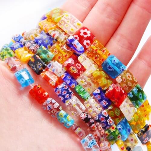 HOT Sale 8/12mm Mixed Color Rectangular Pattern Millefiori Bulk Glass Beads For DIY Necklace Jewelry Bracelet Making Accessories