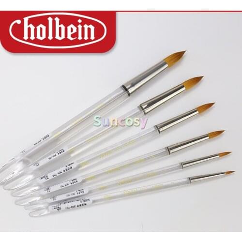 Holbein 500R Series Goat Wool mixed with Synthetic Fiber, Round Head Watercolor Brush Artist Painting Art Tool Art Supplies