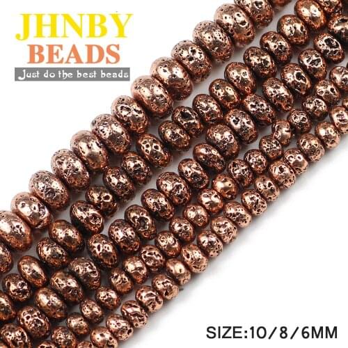 JHNBY Red bronze Lava Natural Stone 6-10MM Flat Round Rose copper Hematite Loose beads for Jewelry necklace bracelets Making DIY