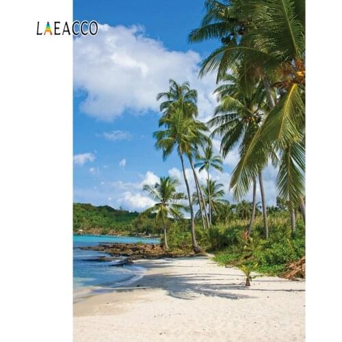 Laeacco Summer Tropical Backdrop For Photography Palms Tree Sea Beach Blue Sky Cloud Holiday Scene Photo Background Photocall