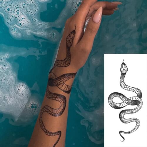 Fashion Temporary Tattoo Stickers for Women Men Black Snake Waterproof Fake Tattoo Waist Body Arm Dark Snake Tatoo Big Size