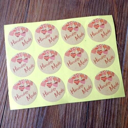 120PCS 3.5cm Hand Made Seal Sticker Handmade Gift Label Sticker DIY Scrapbooking Sticky Stationery School Supplies