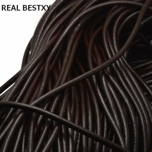 REAL BESTXY 1m/lot cowhide leather round 6mm genuine round leather for bracelets making Diy Making Bracelet Necklace