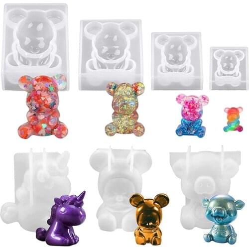 New Diy Epoxy Resin Sitting Bear Unicorn Silicone Mold Three-dimensional Animal Seven-piece Creative Handmade Jewelry Model